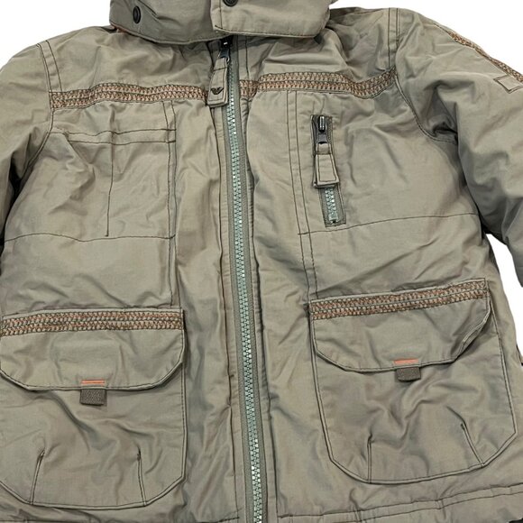 Armani Junior Toddler Boys Hooded Winter Coat 18M Faux Fur Trim Gray & Orange - Picture 2 of 10